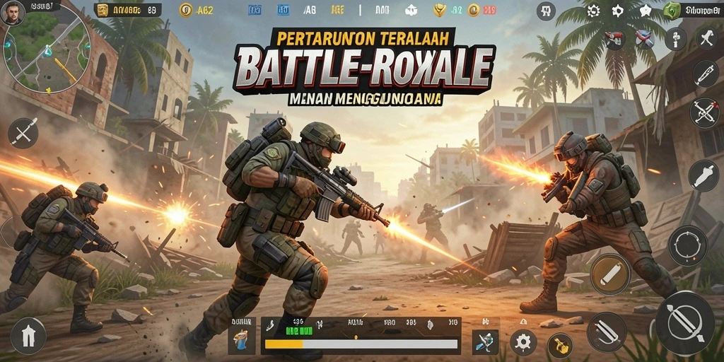 Screenshot gameplay AA62 menampilkan aksi seru Battle Royale.
