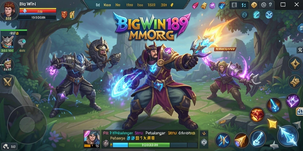 Screenshot gameplay BIGWIN189 menunjukkan pertempuran epik di dunia fantasi.
