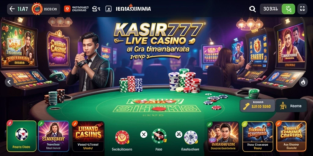 Tangkapan layar gameplay KASIR777 yang menampilkan dealer langsung dan permainan kasino.