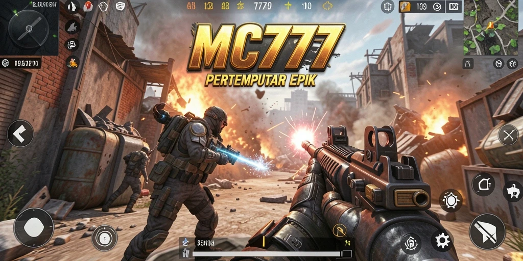 Screenshot gameplay MC777 menampilkan aksi tembak-menembak yang mendebarkan.