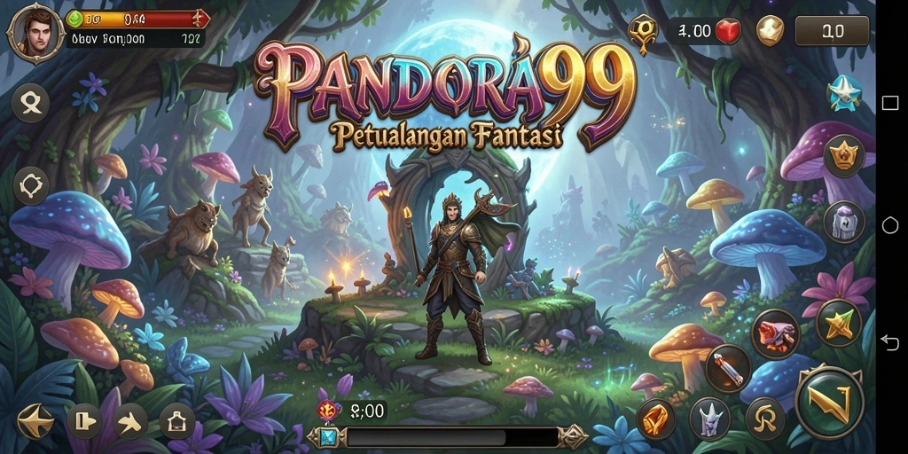 Screenshot PANDORA99 menampilkan aksi pertempuran seru di dunia fantasi.