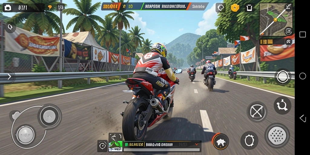 Gameplay menarik dengan balapan motor yang intens.