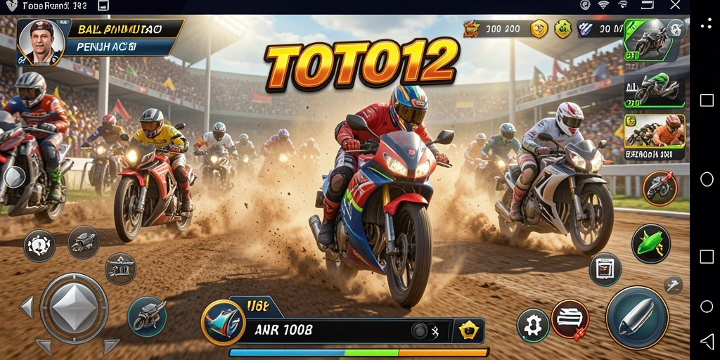 Screenshot TOTO12 menampilkan aksi balapan motor yang mendebarkan.
