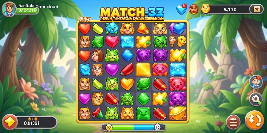 Gameplay UH77 menampilkan momen mencocokkan permata berwarna yang seru.